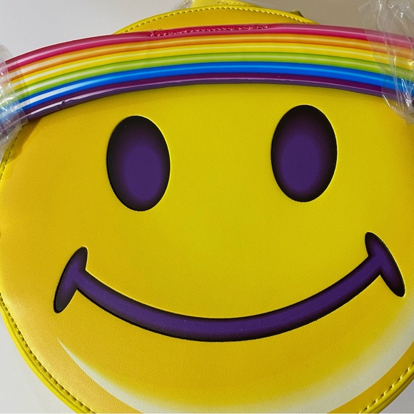 Lisa Frank Loungefly Yellow Rainbow Ring Smiley Face Saturn Crossbody Bag - Picture 5 of 12